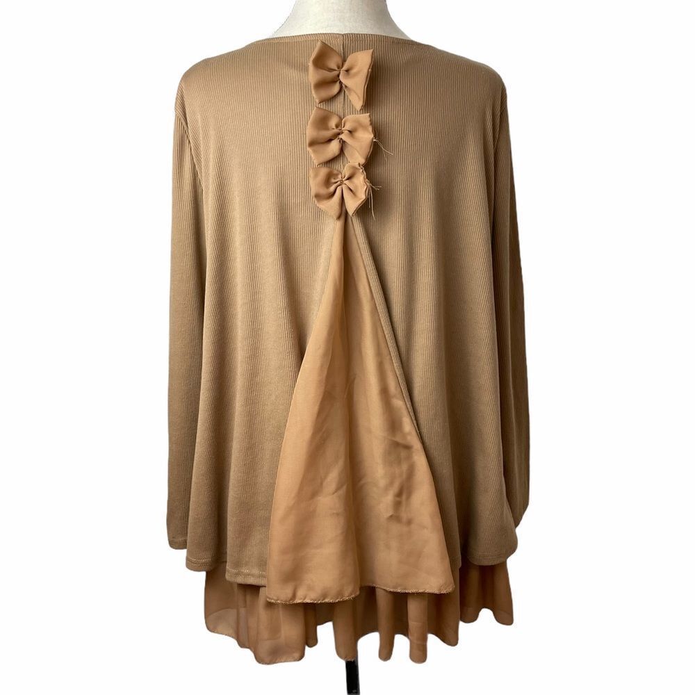 CL Shang Beige Peplum Long Sleeve Layered Top Blouse Size 2XL - Picture 4 of 13